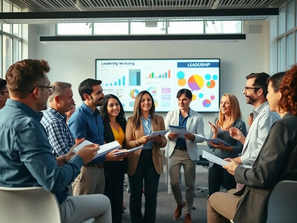 A diverse team of Indian executives participating in a leadership workshop, focusing on team dynamics, communication strategies, and collaborative problem-solving in a corporate environment.